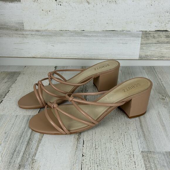 Schutz Princey Strappy Slide Sandals womens 11 beige leather block heel new nude - Picture 1 of 8